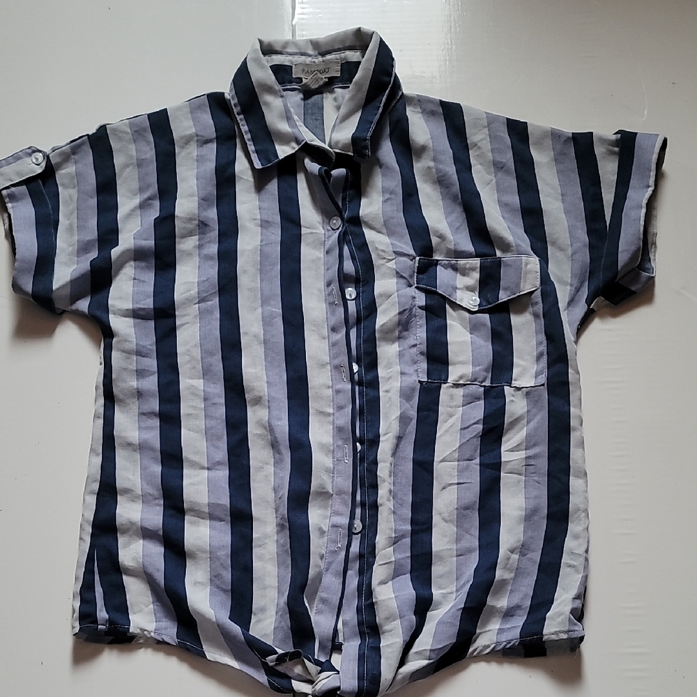 Passport Womens Striped Blue and White Shirt Size S